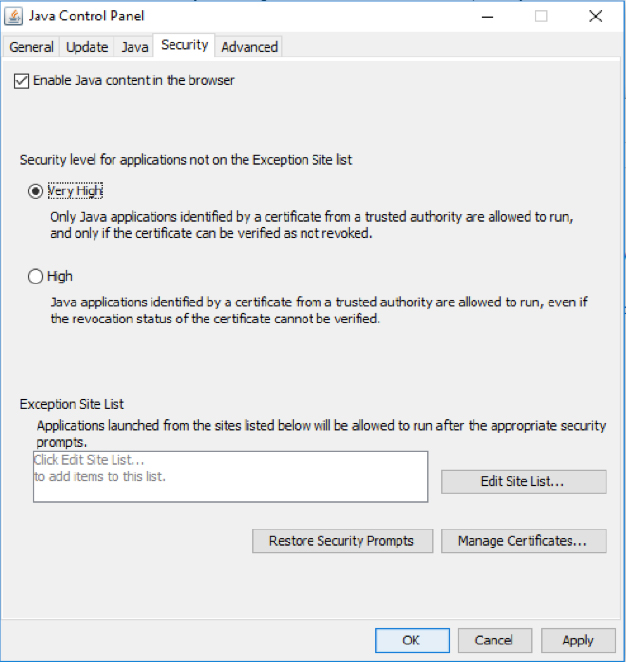 Java Control Panel