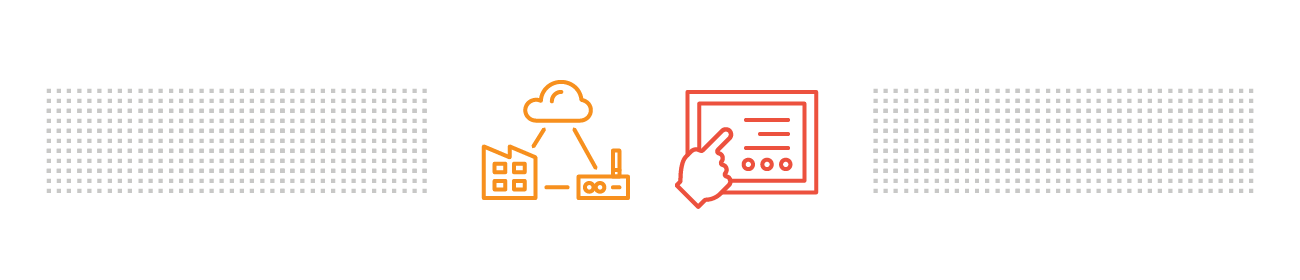This graphic portrays a orange symbol of a factory the cloud and the field being connected on the left and a red mobile device symbol on the right.