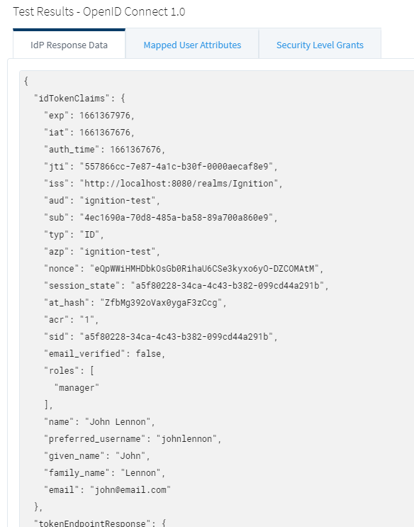 IdP Response Data